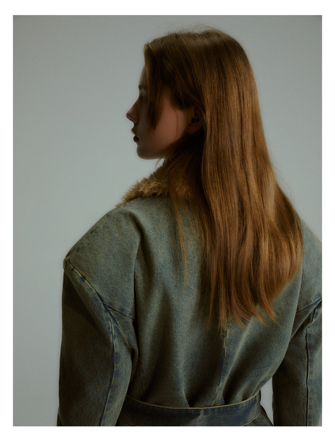 Sale[F0042]Denim fleece lace-up quilted jacket