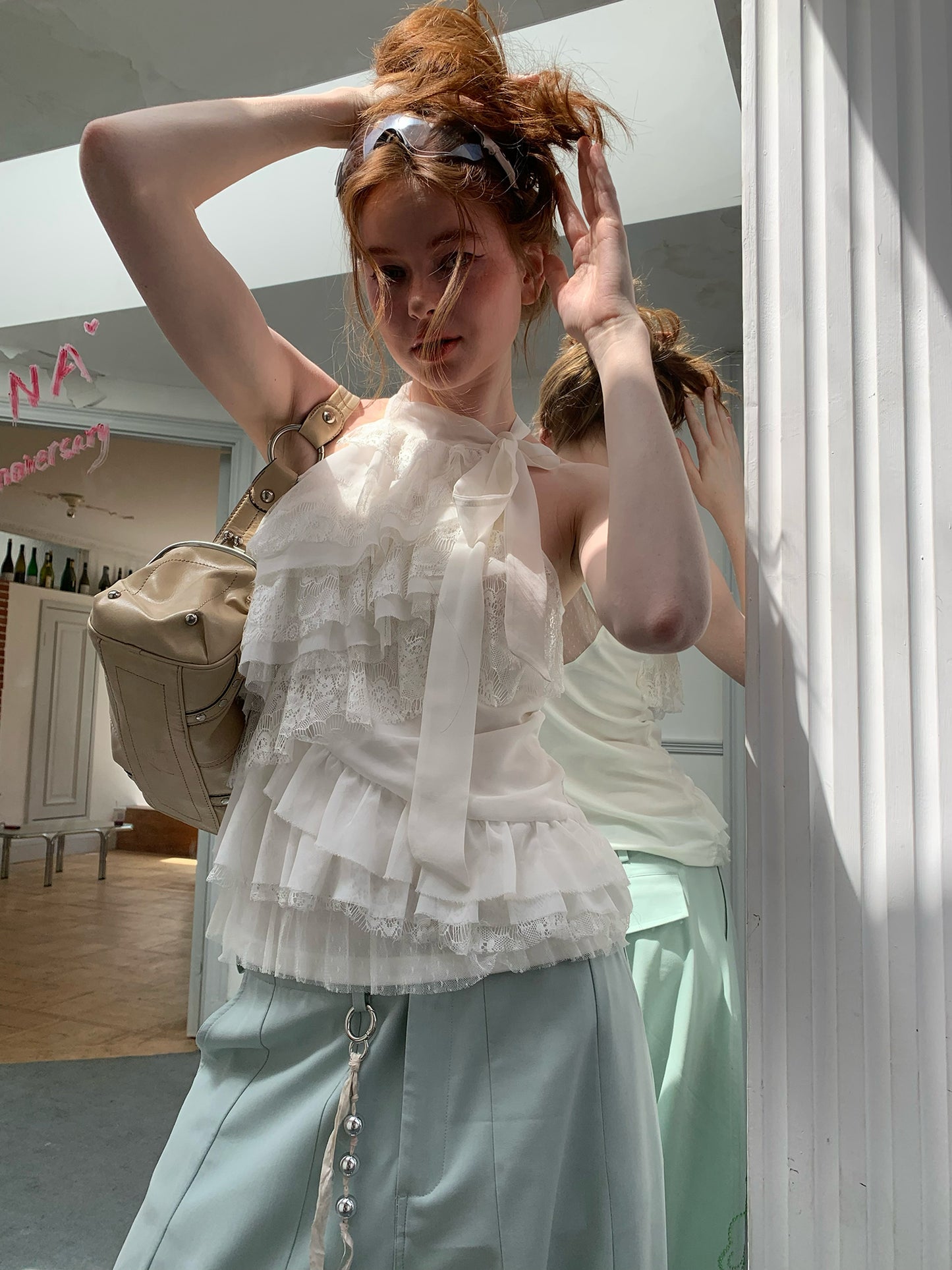 [A00840]Romantic Layered White Lace Camisole Top