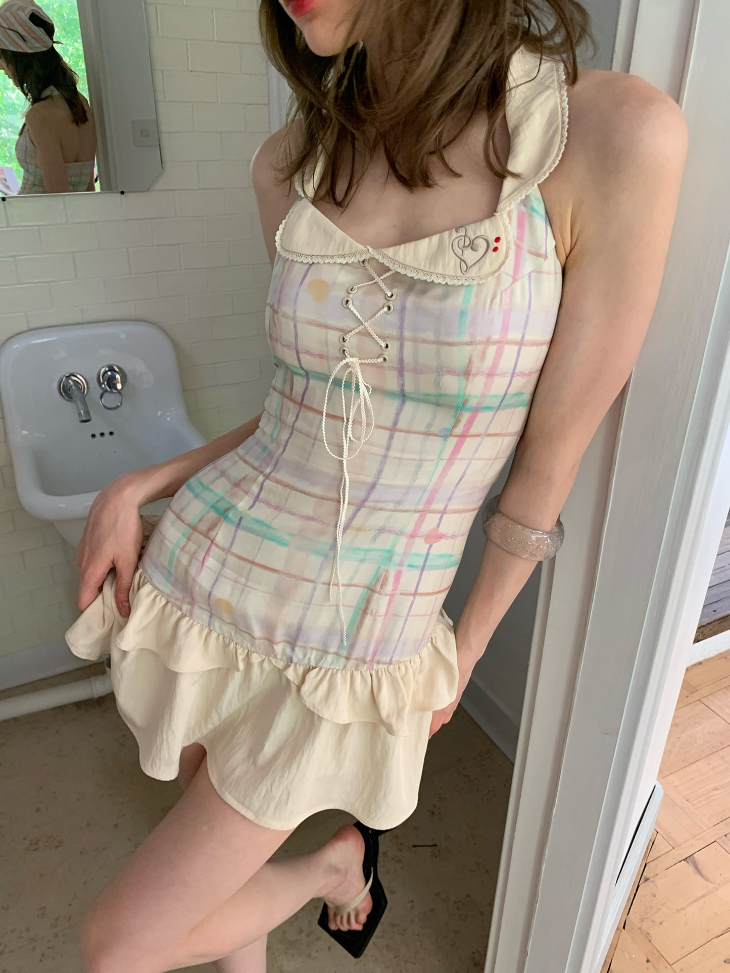 [A00846]Canelé Pink Gingham Dress