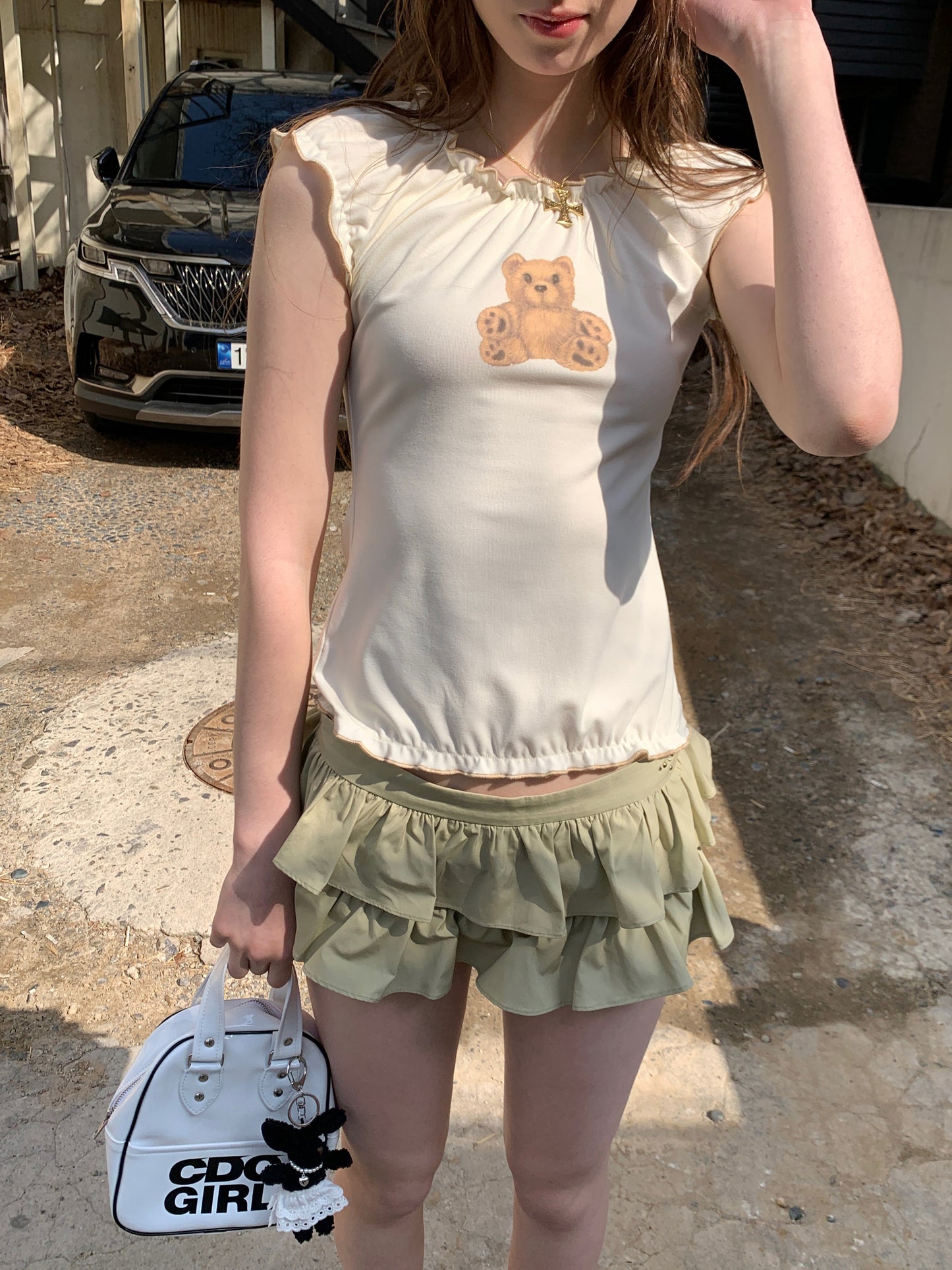 [A00812]Mid-Summer Green Playful Tiered Skirt Shorts