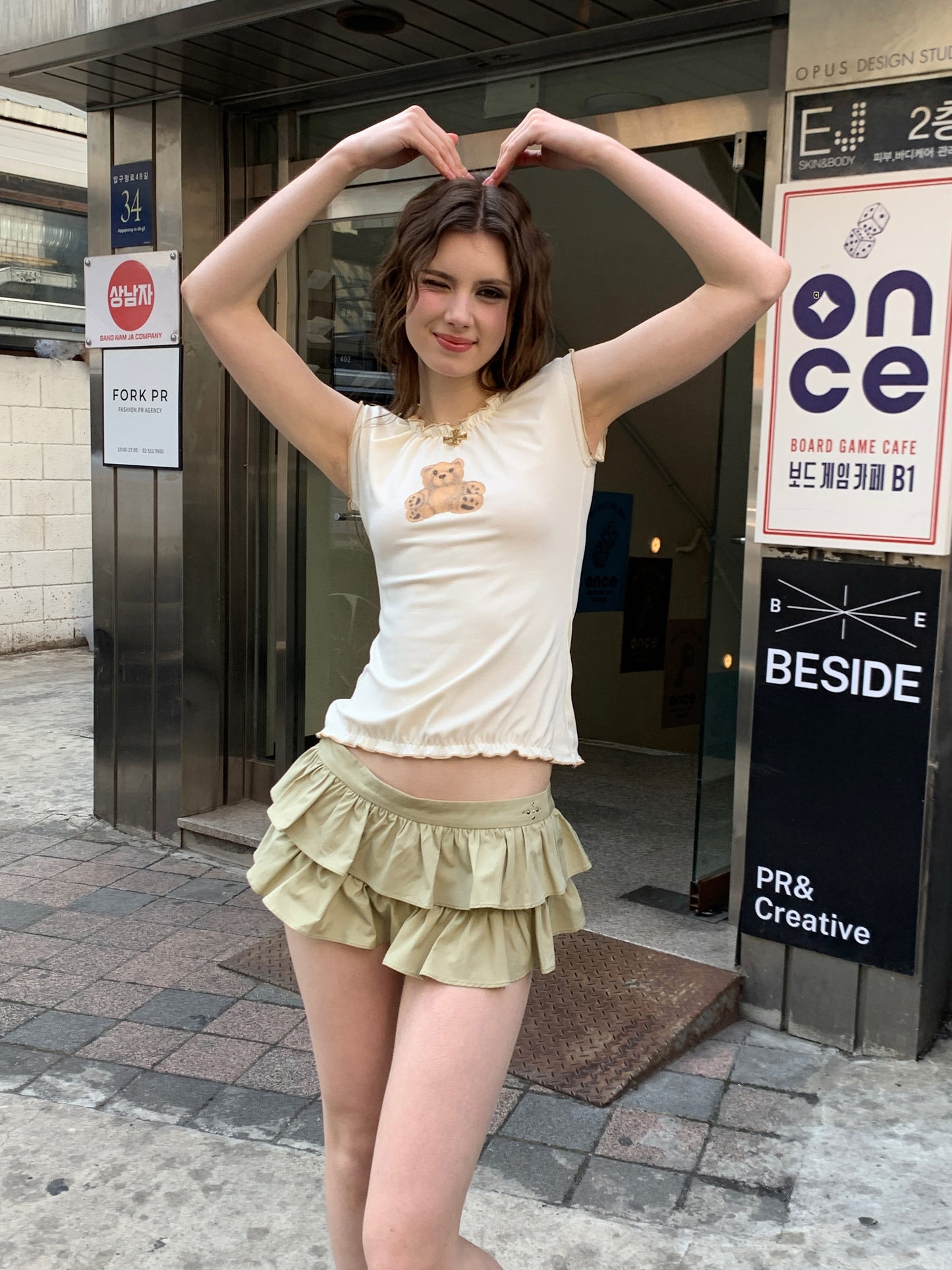 [A00812]Mid-Summer Green Playful Tiered Skirt Shorts