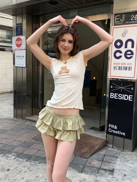 [A00812]Mid-Summer Green Playful Tiered Skirt Shorts