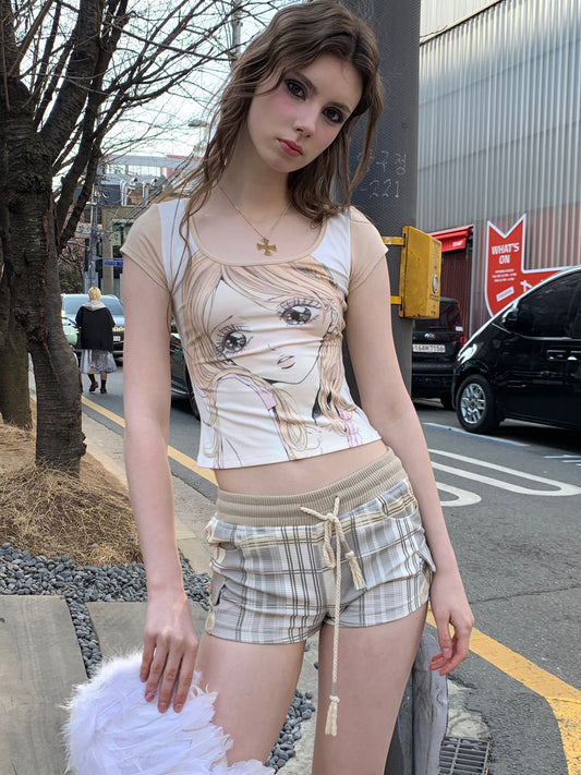 [A00814]Summer Chill Retro Green & White Checkered Shorts