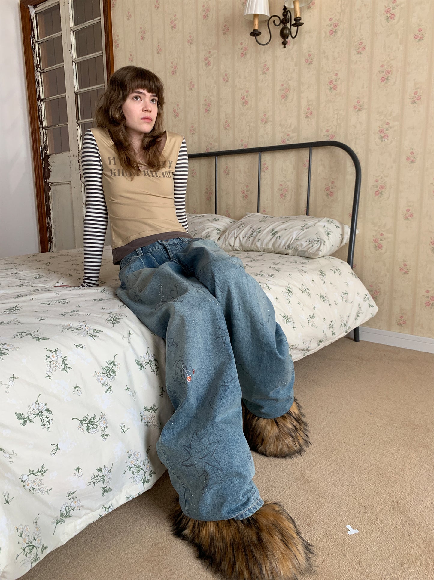 [A001018]Artisan Jeans Light Wash Denim with Hand-Painted