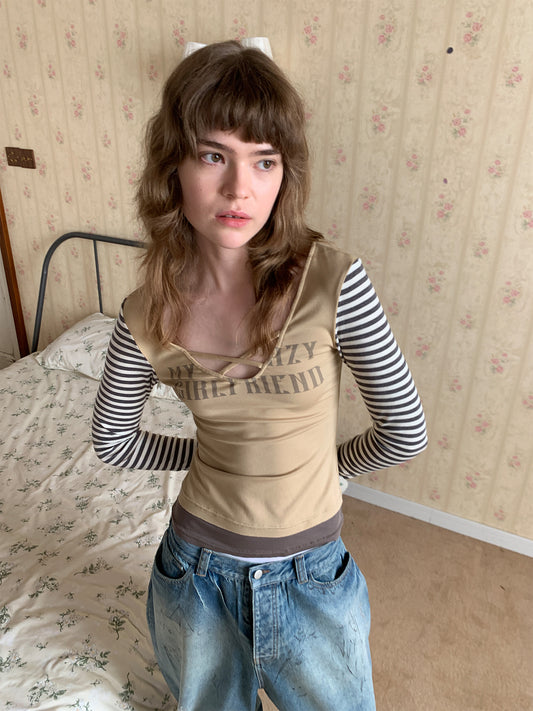 BACK TO 2000S Striped printed T-shirt