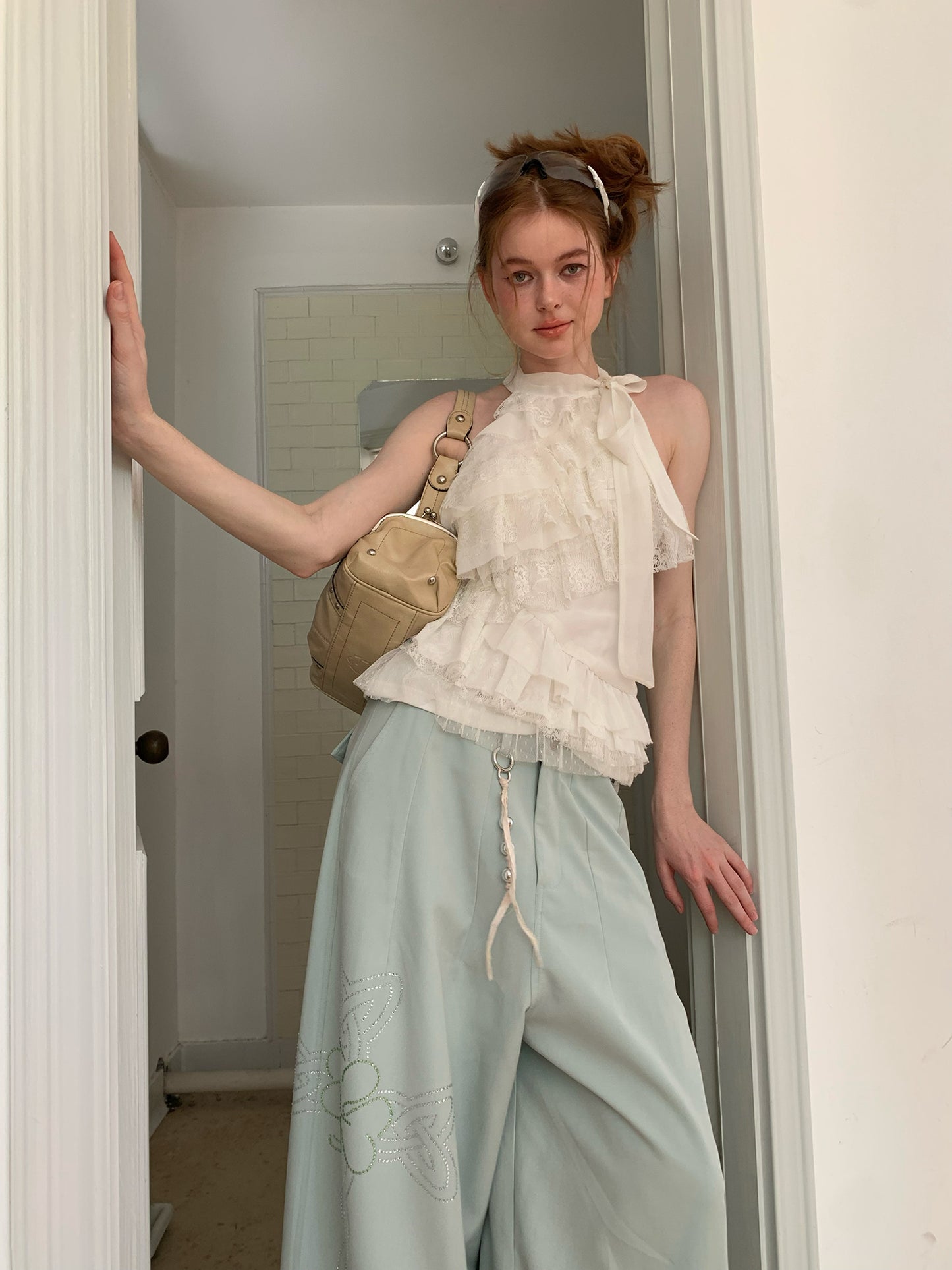 [A00840]Romantic Layered White Lace Camisole Top