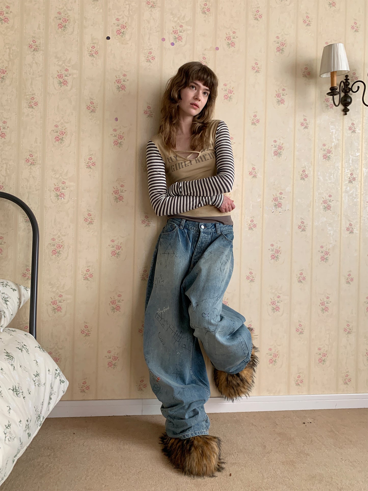 [A001018]Artisan Jeans Light Wash Denim with Hand-Painted