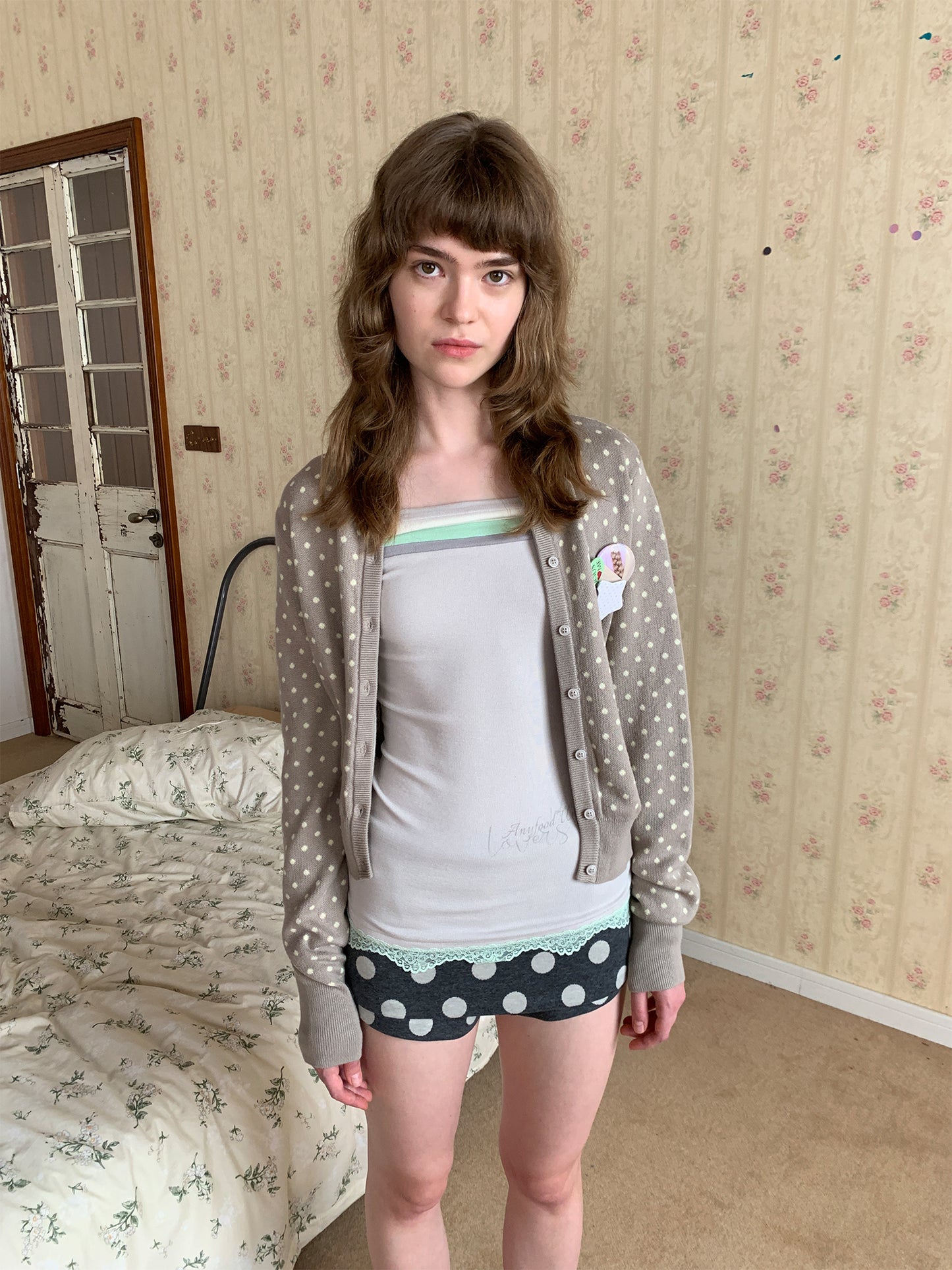 [A001009]Minimalist Gray Polka Dot Skort