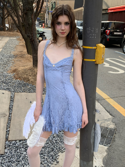 [A00820]Misty Blue Sexy Lace Modern Dress