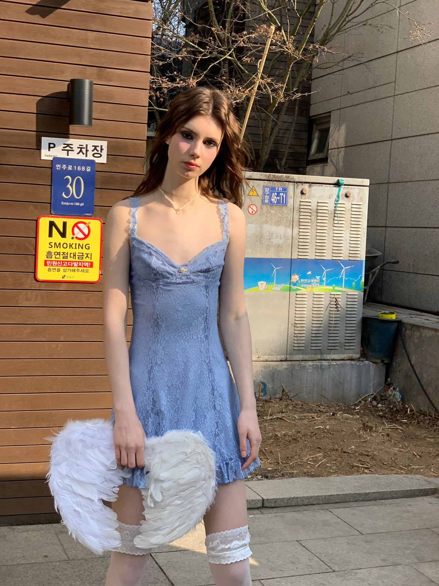 [A00820]Misty Blue Sexy Lace Modern Dress