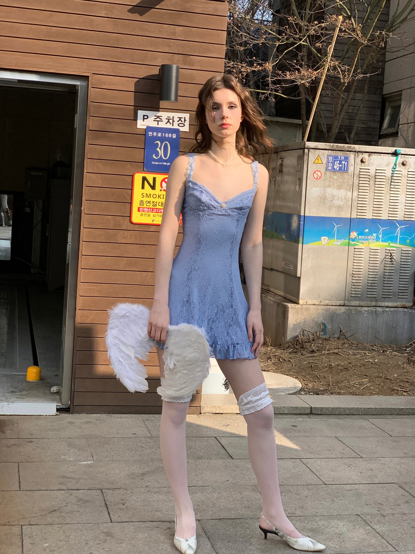[A00820]Misty Blue Sexy Lace Modern Dress