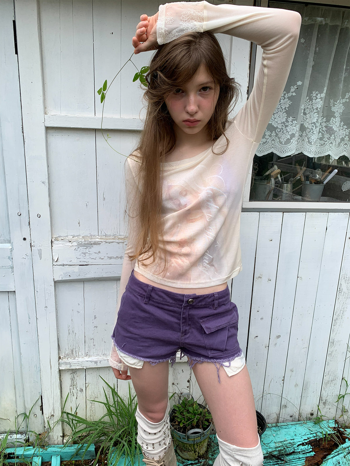 [A002001]Sheer Chiffon Ethereal See Sexy Vintage Blouse