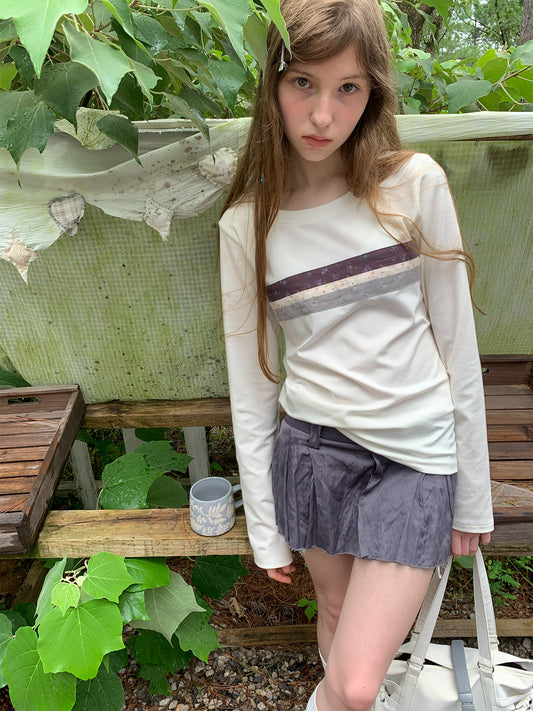 [A002007]Floral Print Patchwork Long Sleeve Top