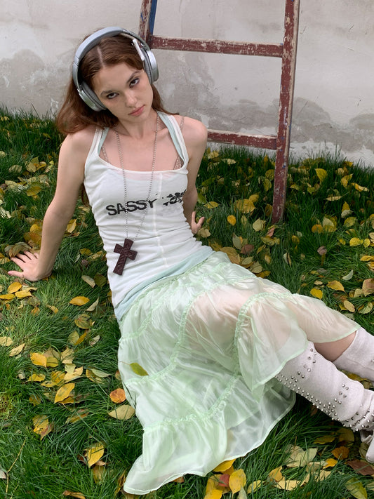 [A001235]Jelly mint green fresh long skirt
