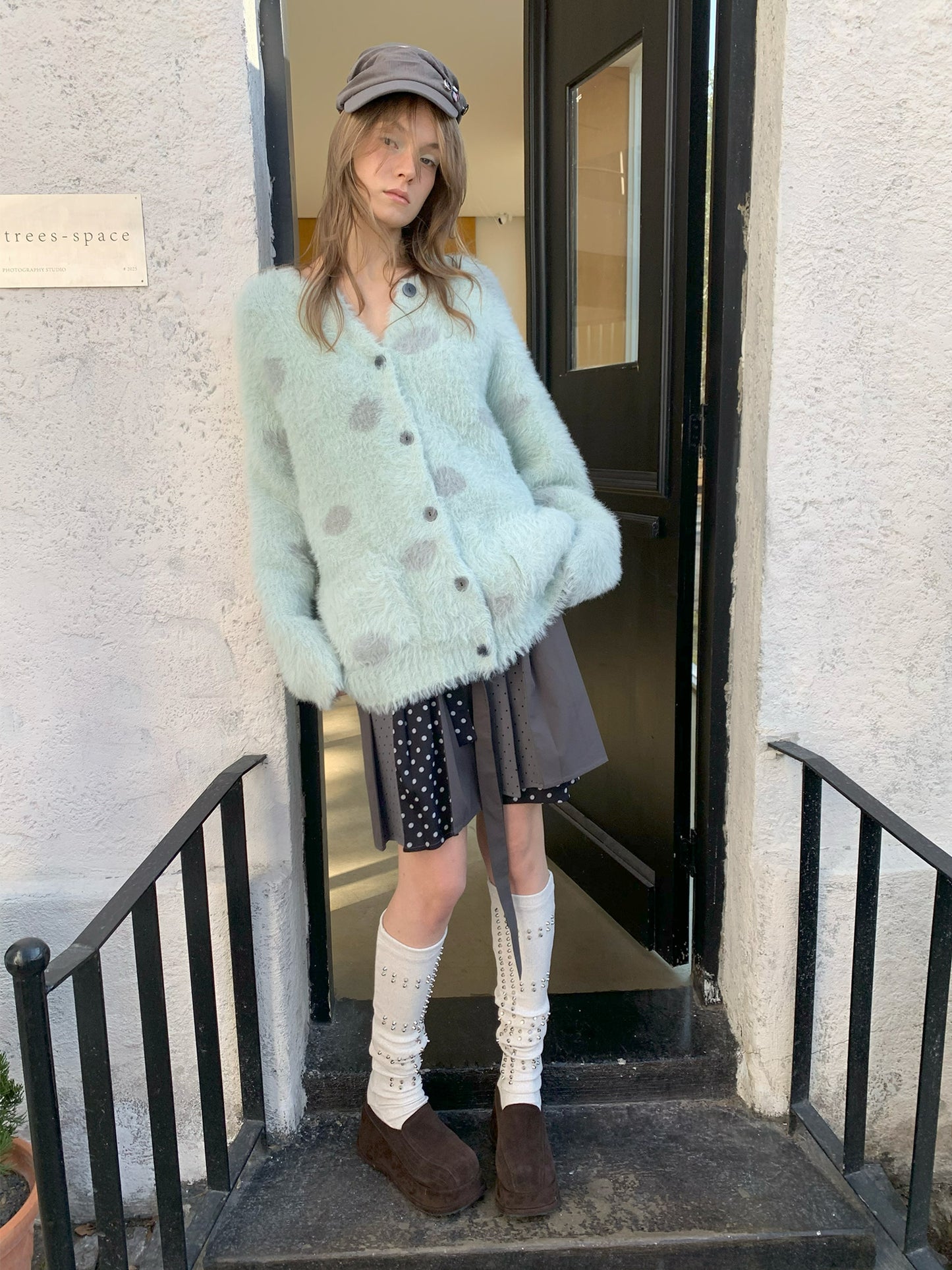 [A001200]Early Spring Mint Green Polka Dot Sweater