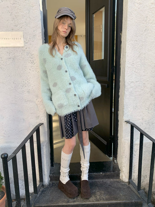 [A001200]Early Spring Mint Green Polka Dot Sweater
