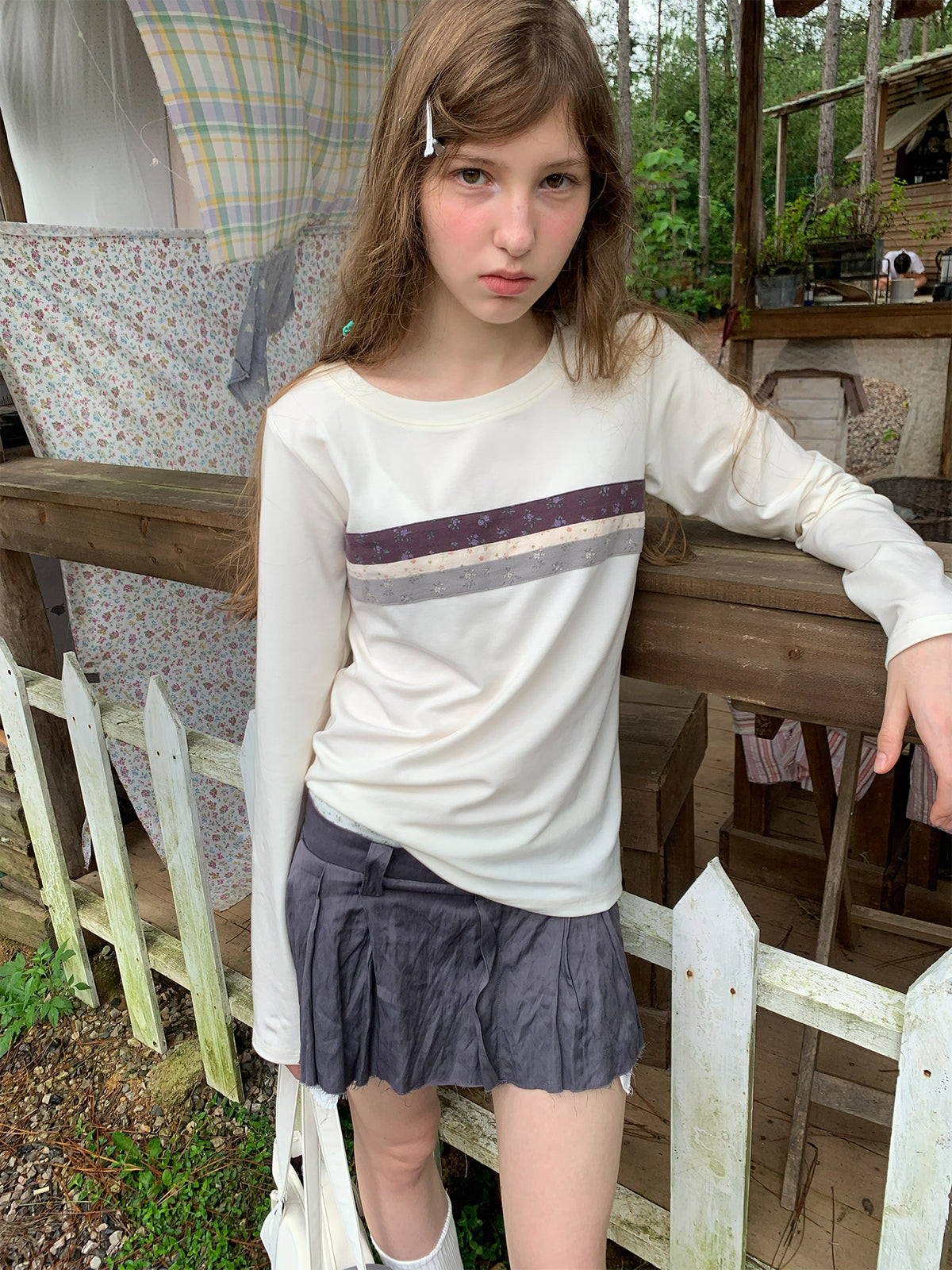 [A002005]Gray Pleated Metallic Paneled Midi Skirt