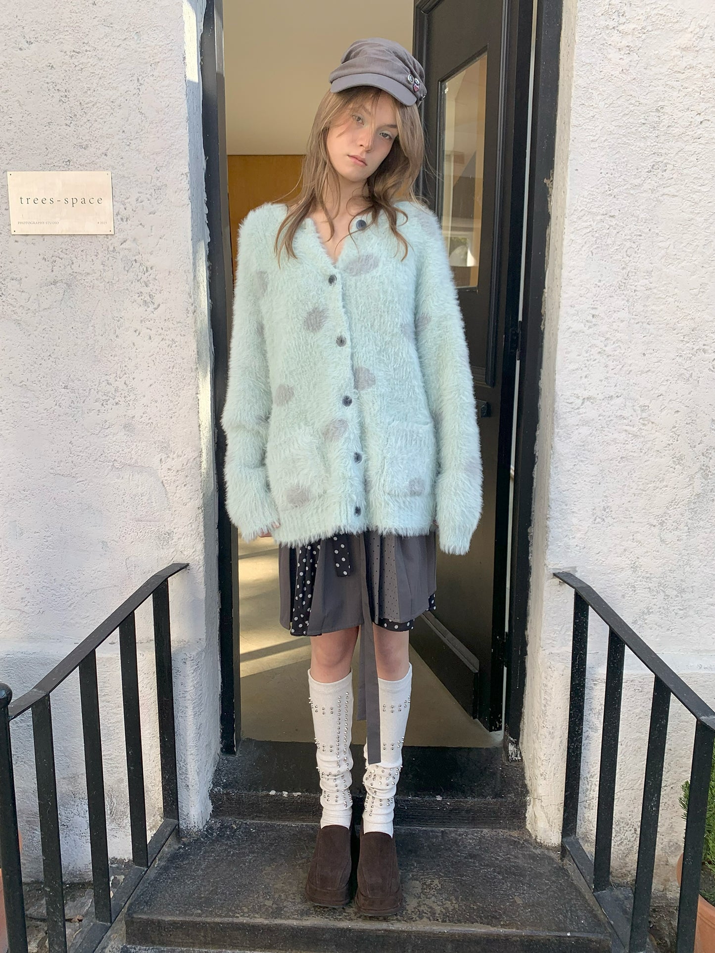 [A001200]Early Spring Mint Green Polka Dot Sweater