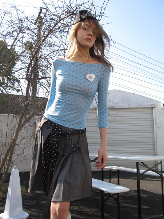 [A001201]Ocean Breeze Navy Blue Polka Dot Tee