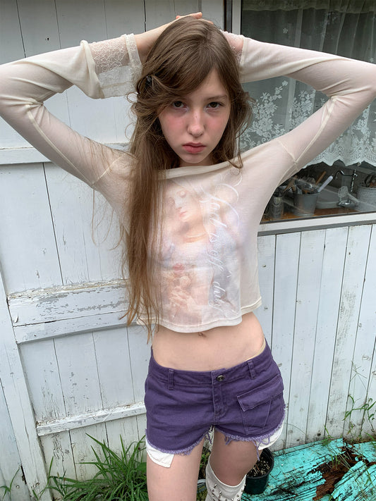 [A002002/2003]Washed Distressed Denim Shorts