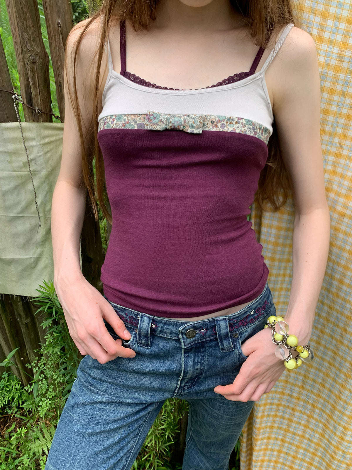 [A002010]Berry Floral Grape Purple Sweet Camisole