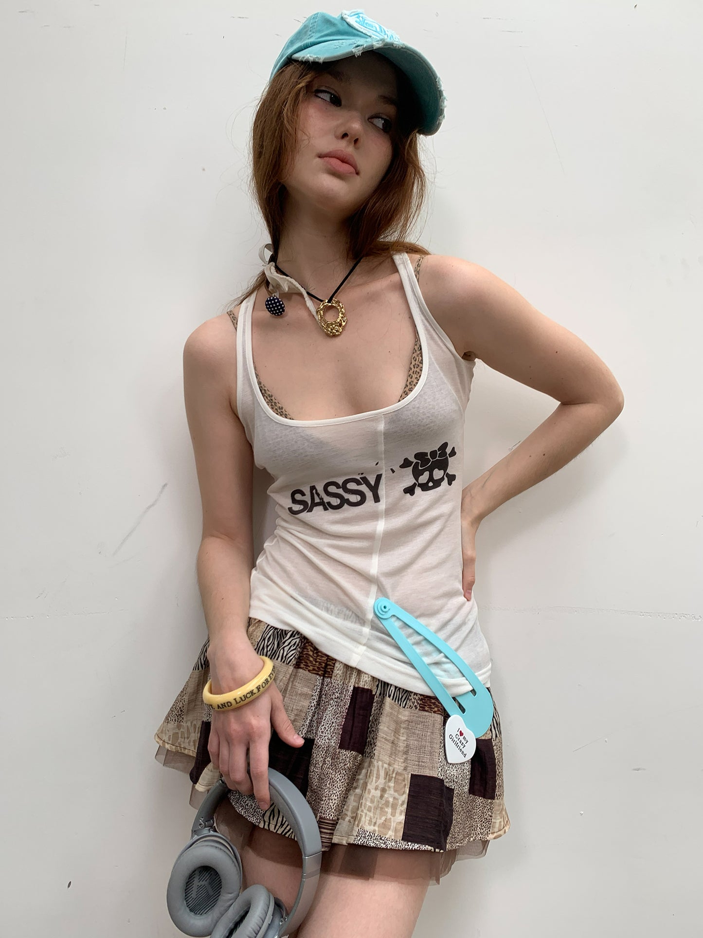 [A001221]Retro collage leopard print puffy skirt