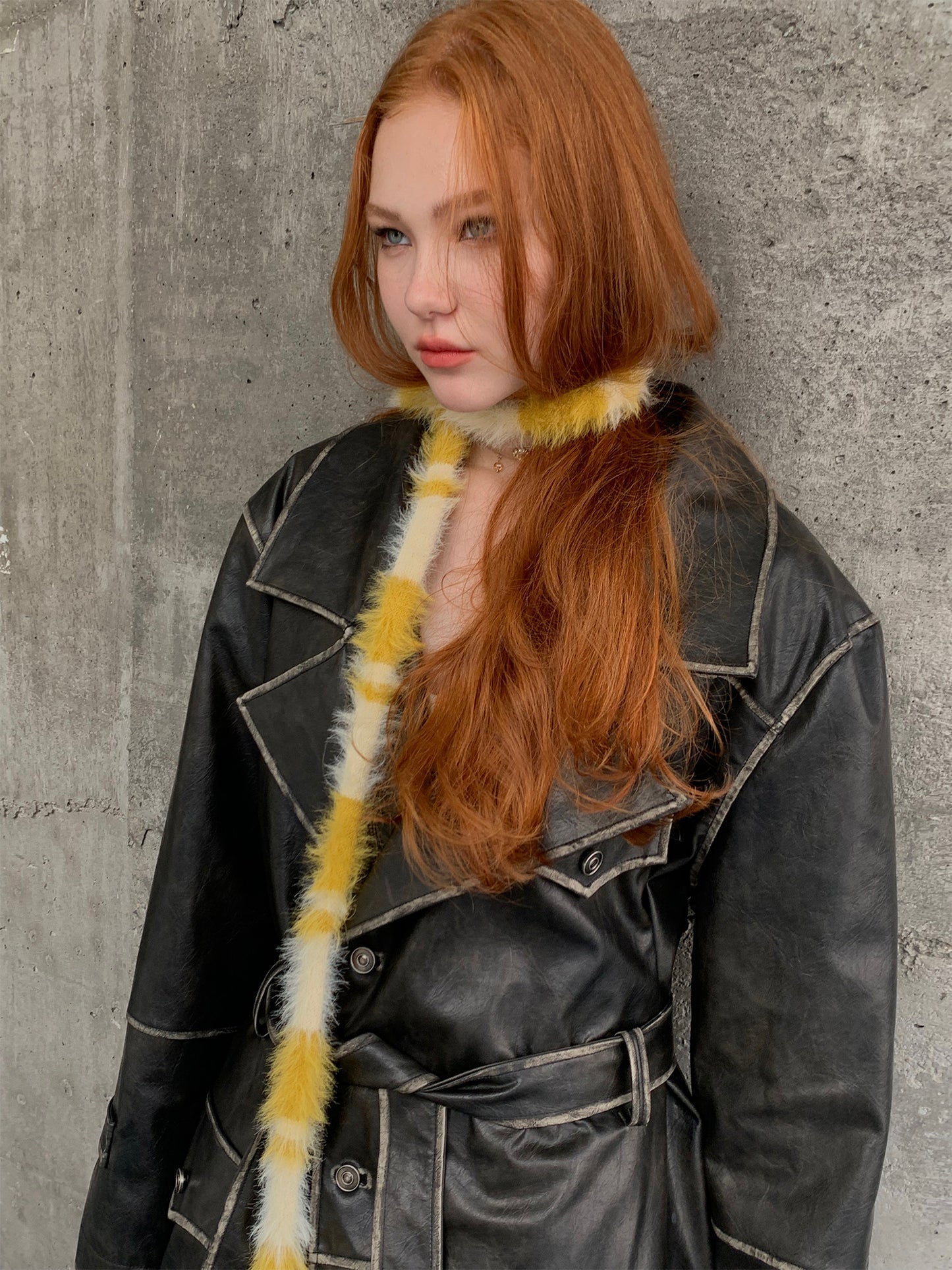[F0023]Lemon yellow mink wool scarf