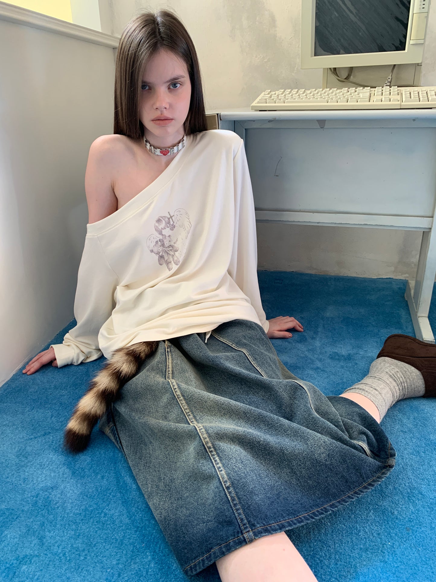 [A001052]Autumn Vintage Denim Wrap Skirt - Flared A-Line Silhouette