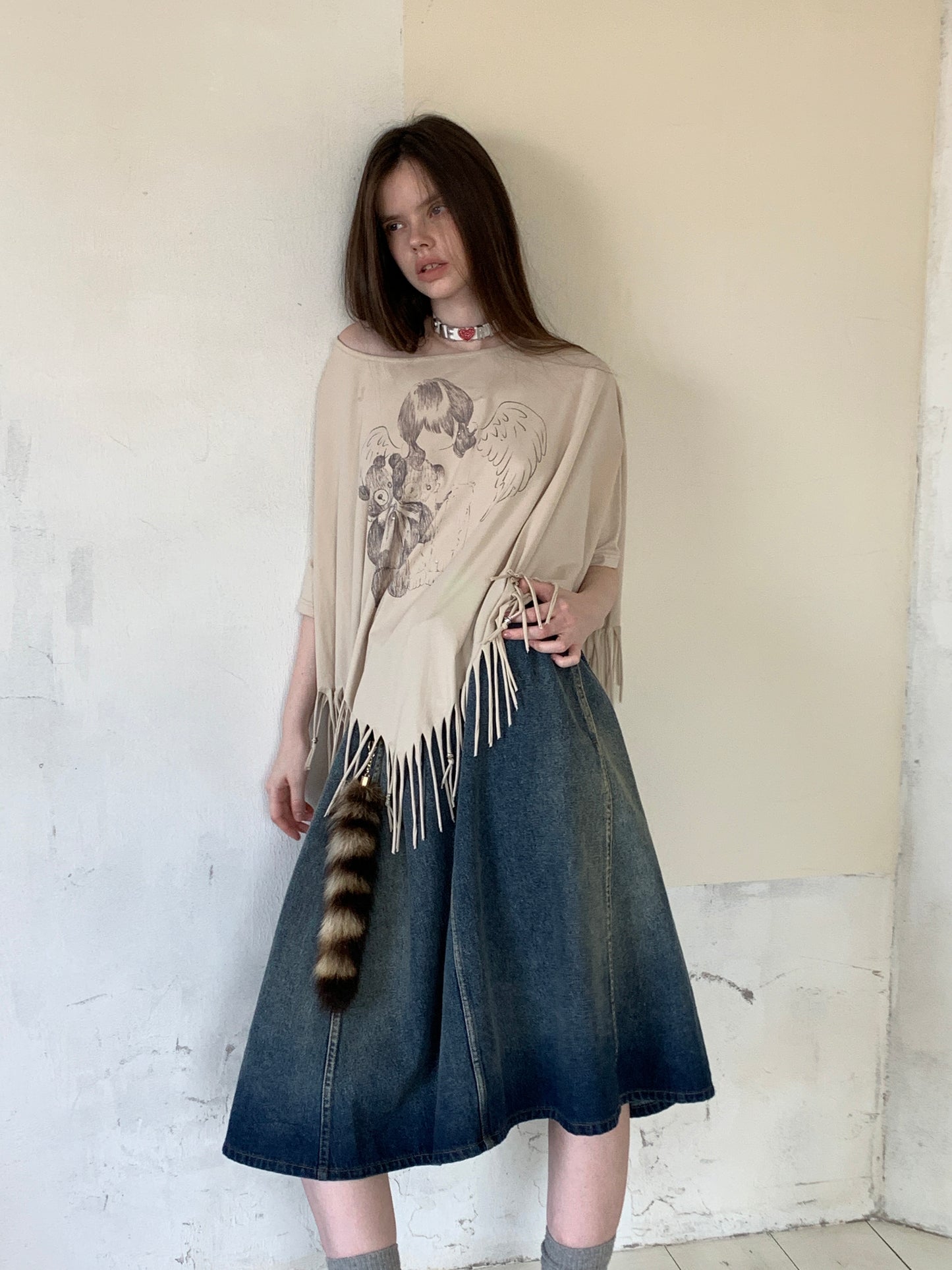 [A001052]Autumn Vintage Denim Wrap Skirt - Flared A-Line Silhouette