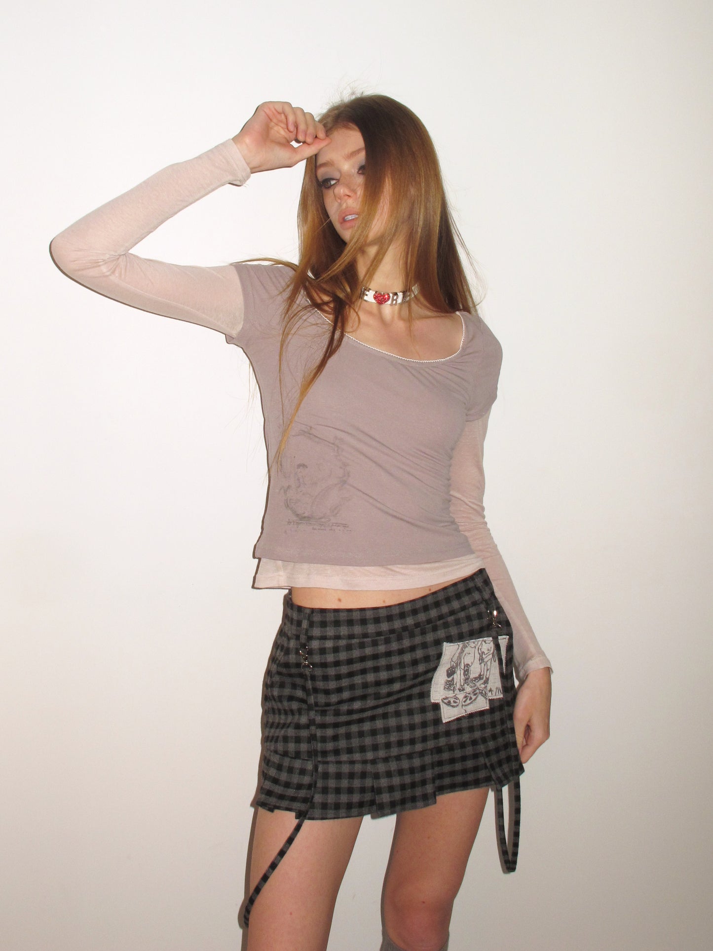 [A001139]Edgy Rock Light Punk Style Skirt with Patchwork Embroidery