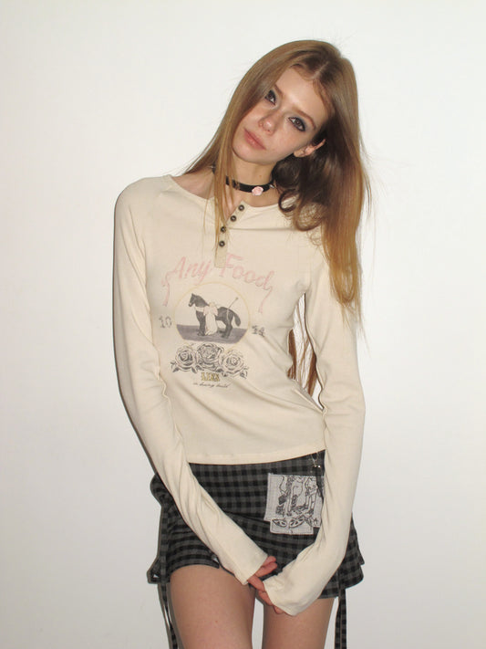 [A001133]90s Sporty Vintage Pony Print Tee - American Retro Style