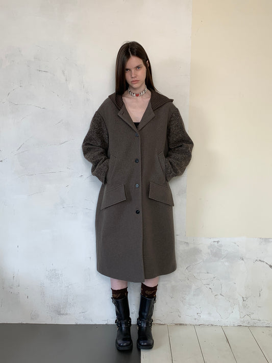 [A001059]London-Inspired Wool Blend Coat - Modern Color Block Design