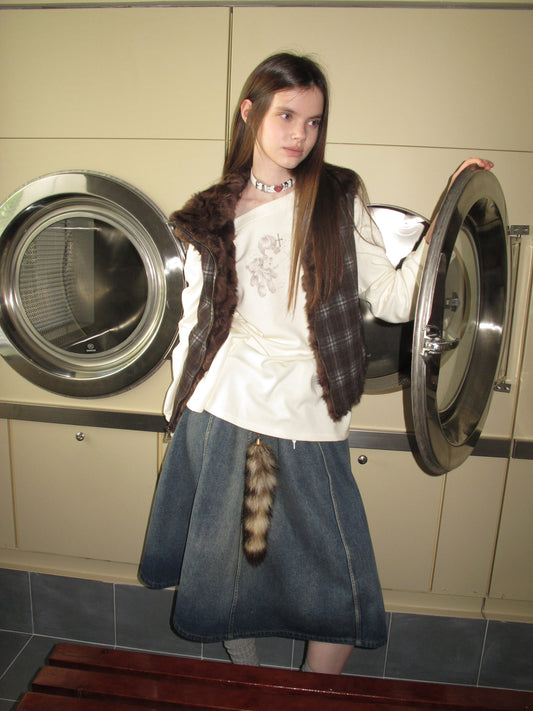 [A001051]Reversible Plush Vest with Vintage Check Pattern