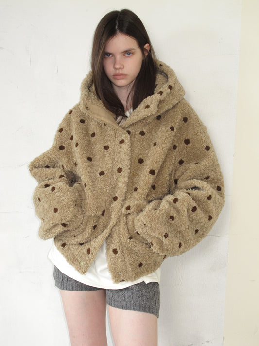 [A001066]Barn-Inspired Polka Dot Sherpa Jacket - Cozy & Cute