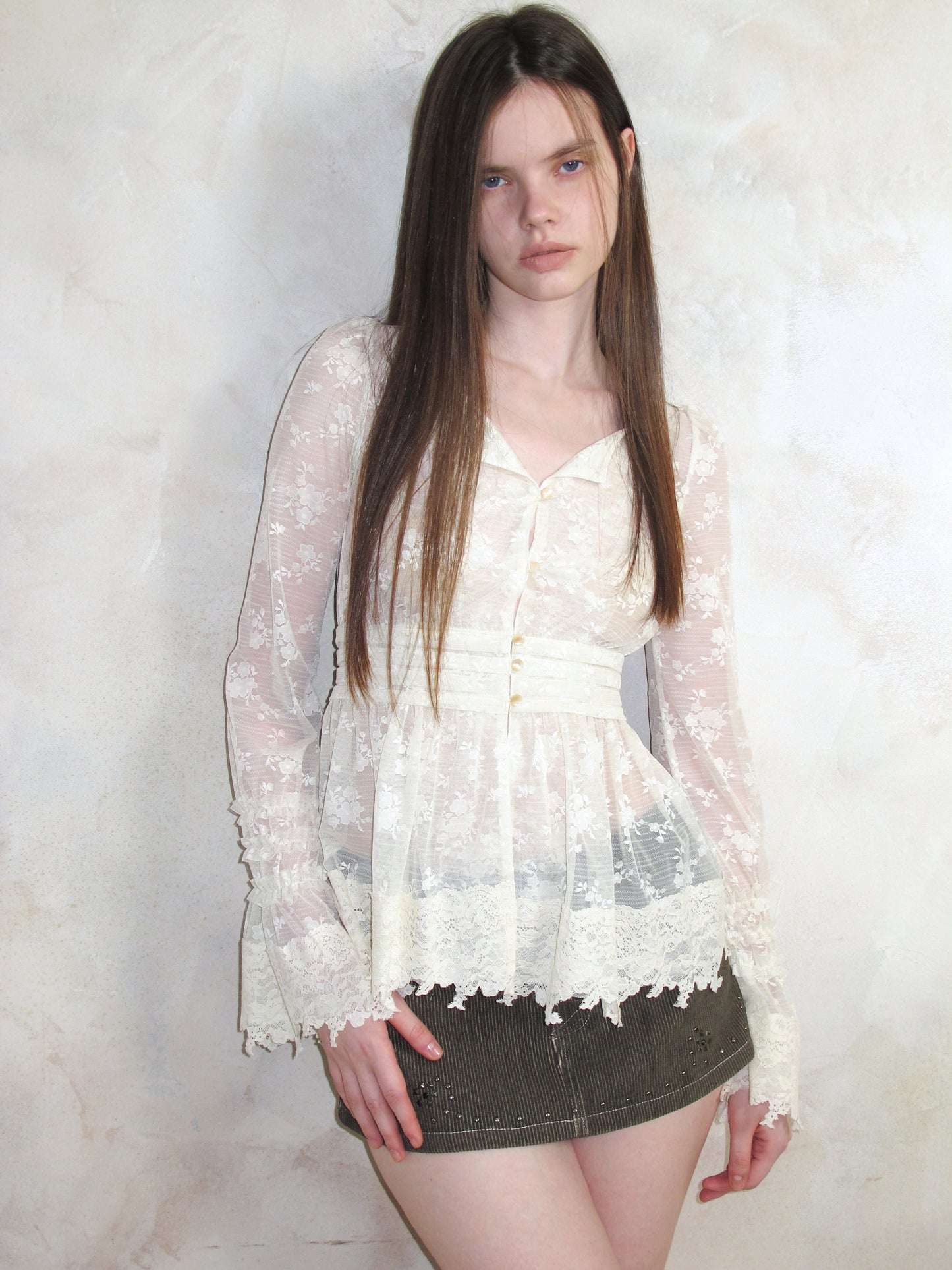 [A001088]Lace Codex Baroque Vine Embroidered Blouse