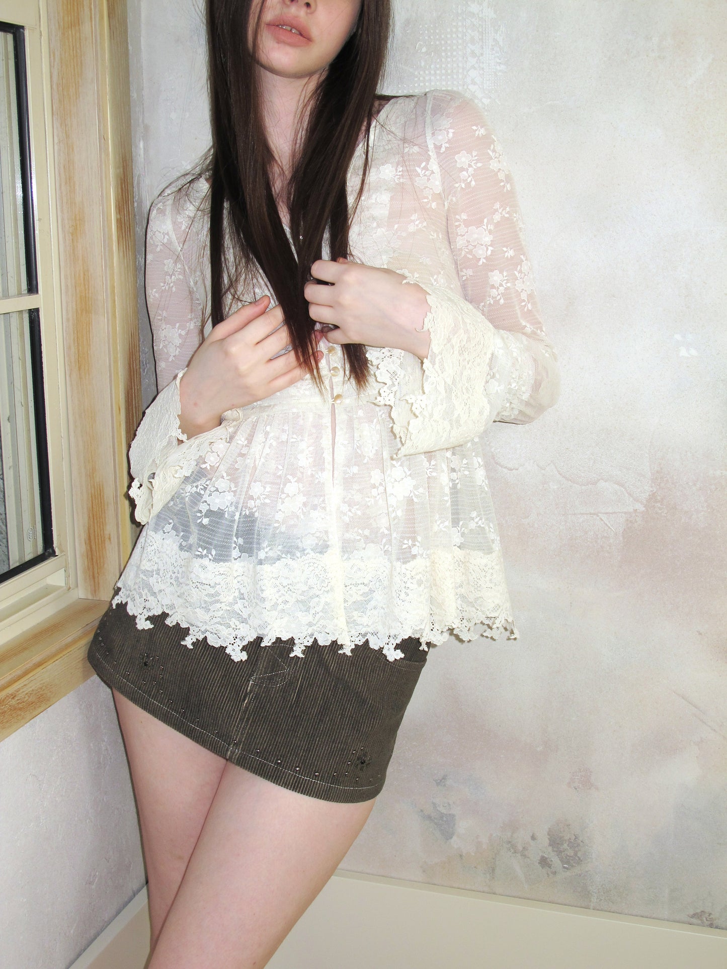 [A001088]Lace Codex Baroque Vine Embroidered Blouse