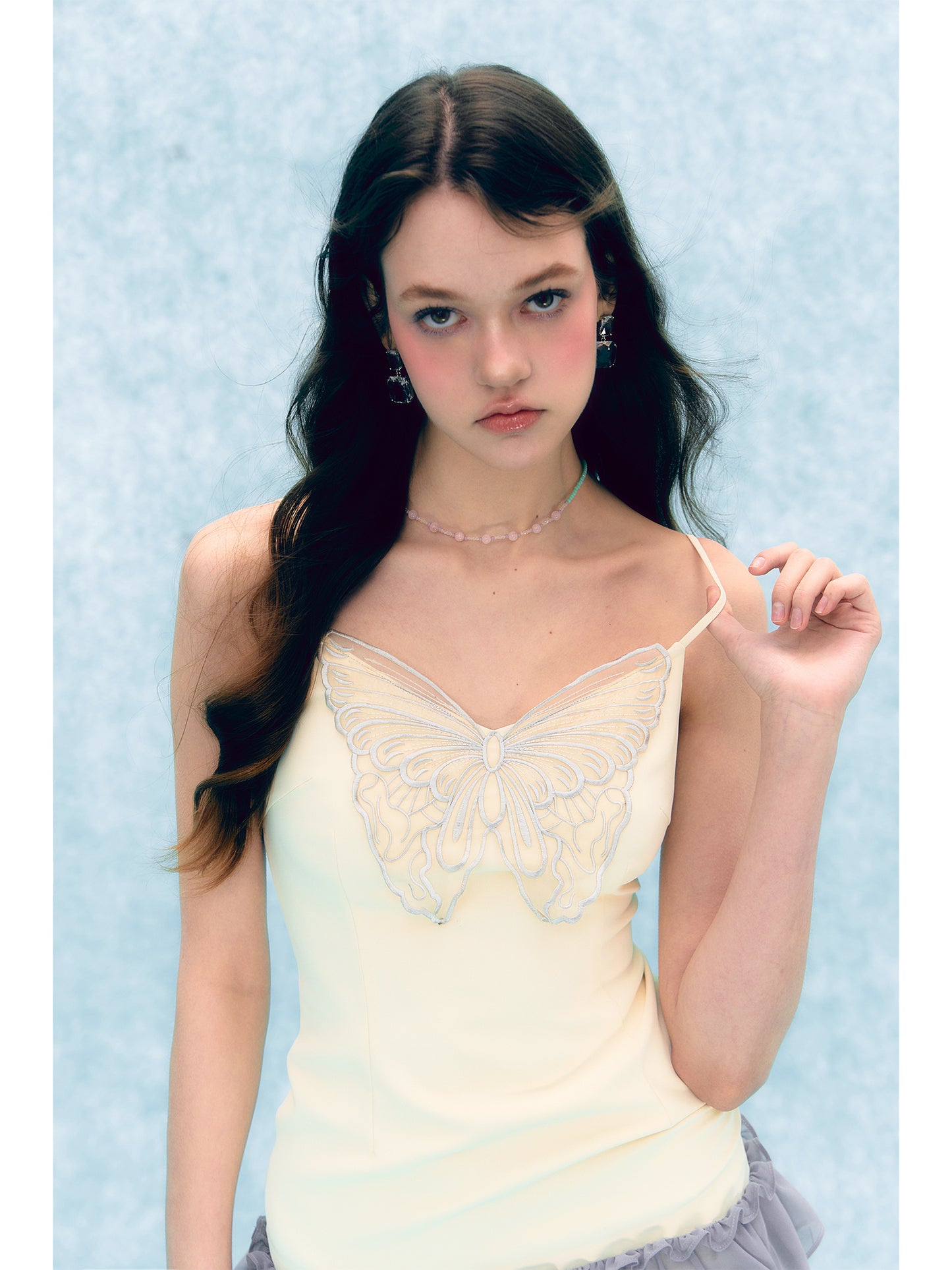 [D0028]Butterfly Embroidered 2000s y2k Color Block Dress